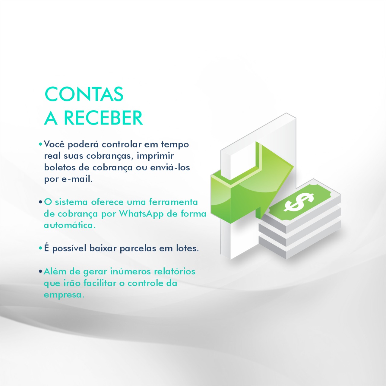 "Otimize o controle financeiro com nossa solução para Contas a Receber, garantindo organização e agilidade no gerenciamento de recebimentos."