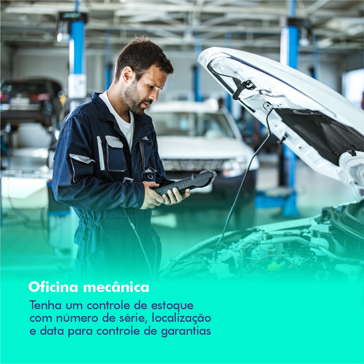 "Rodando para a eficiência com nosso sistema ERP especializado para oficina mecânica de carros e motos, assegurando uma gestão integrada desde o estoque de peças até a manutenção dos veículos."