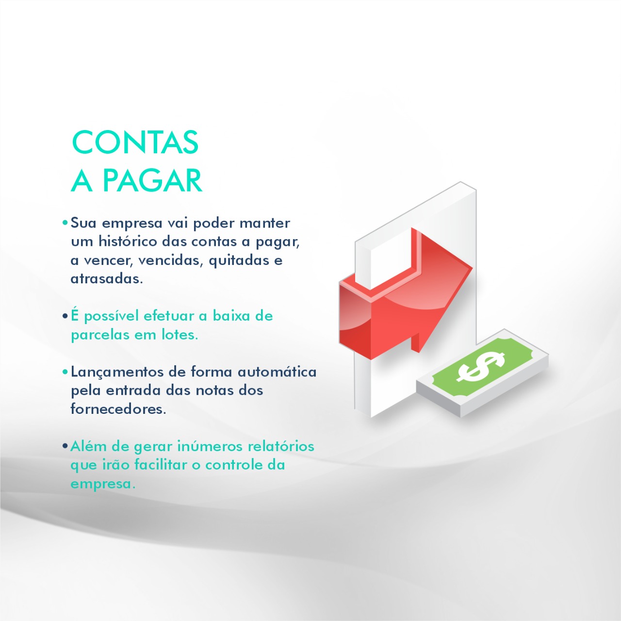 "Tenha controle total das suas despesas com nossa solução para Contas a Pagar, simplificando a gestão financeira e garantindo o pagamento pontual."